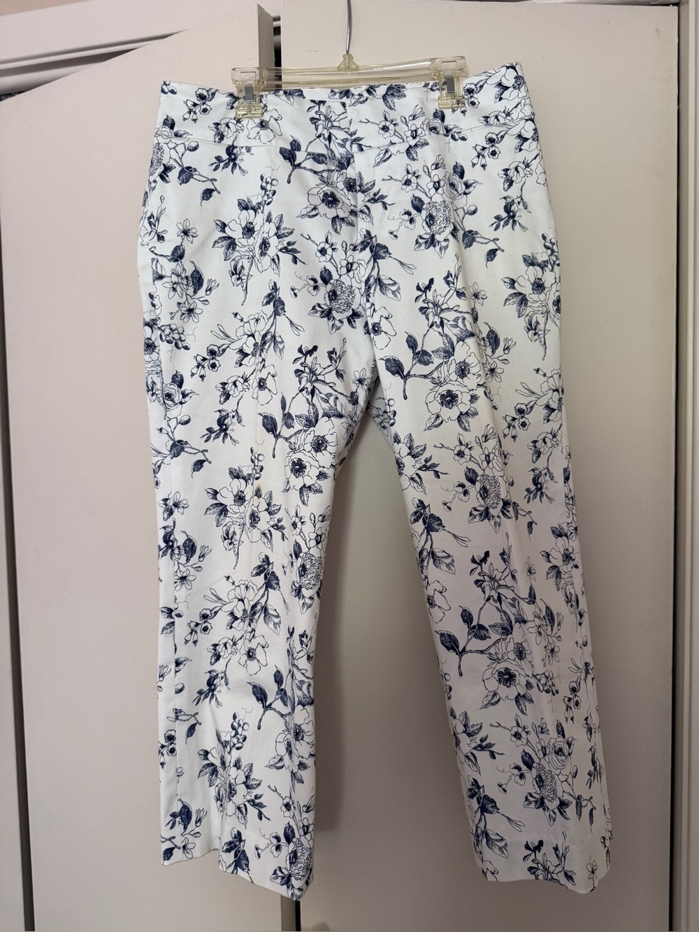 Andre Oliver White Pants with Navy Floral Print